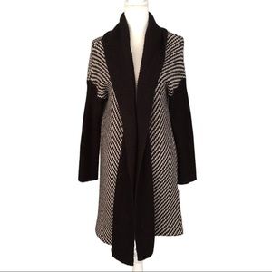 H&M Knit Long Black & Tan Mohair Wool Blend Open Long Cardigan Size XS / S